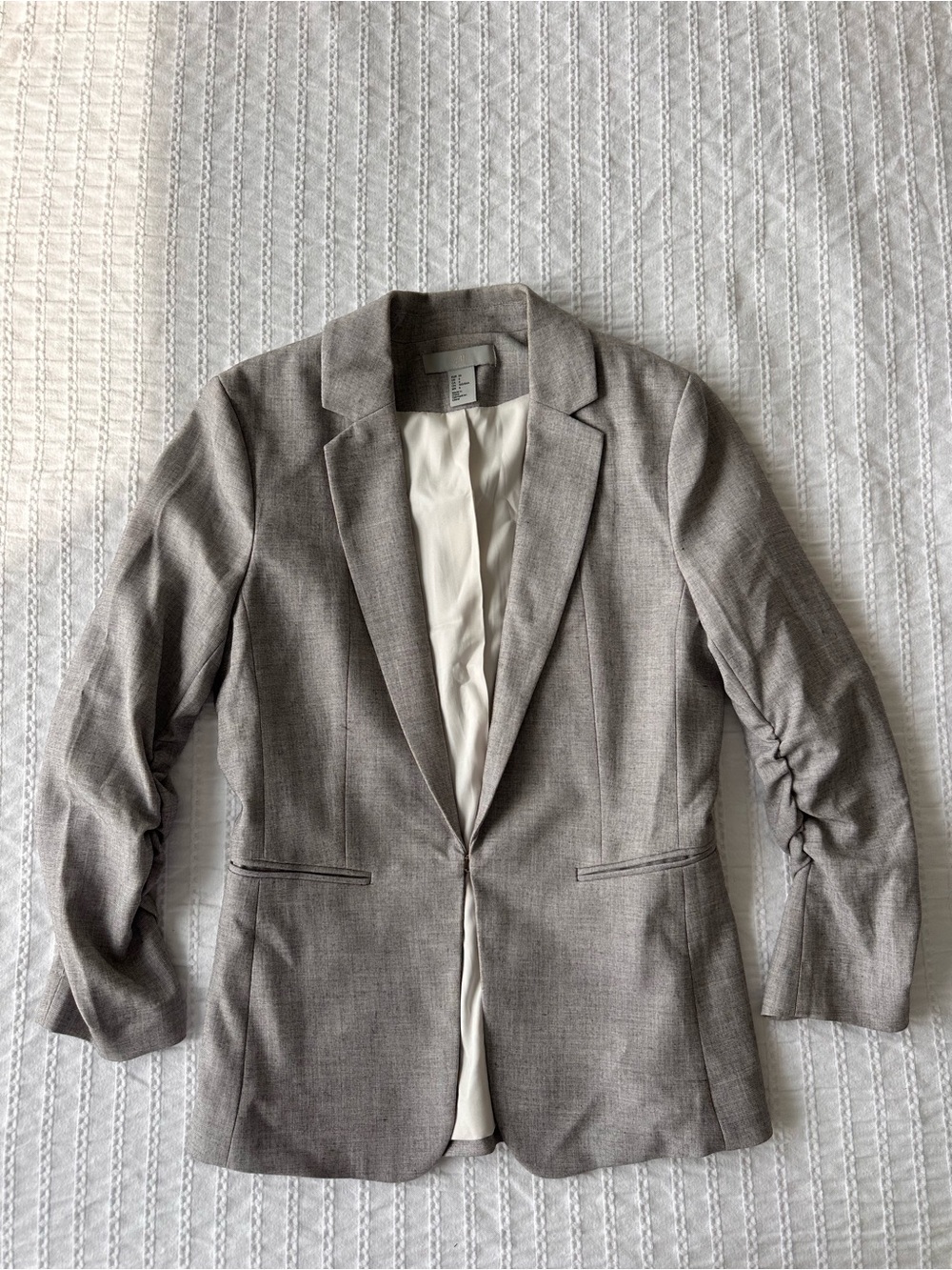 Gray Ruched Sleeve Blazer